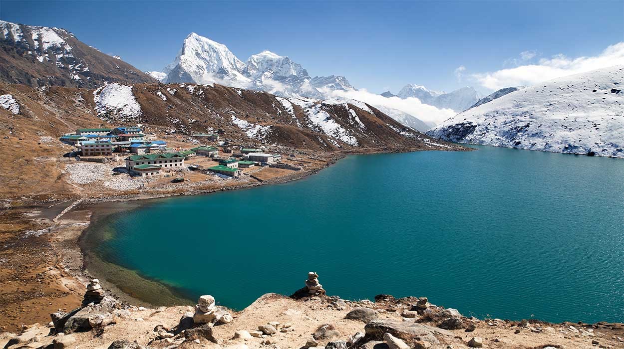  a peaceful gokyo lake in everest region